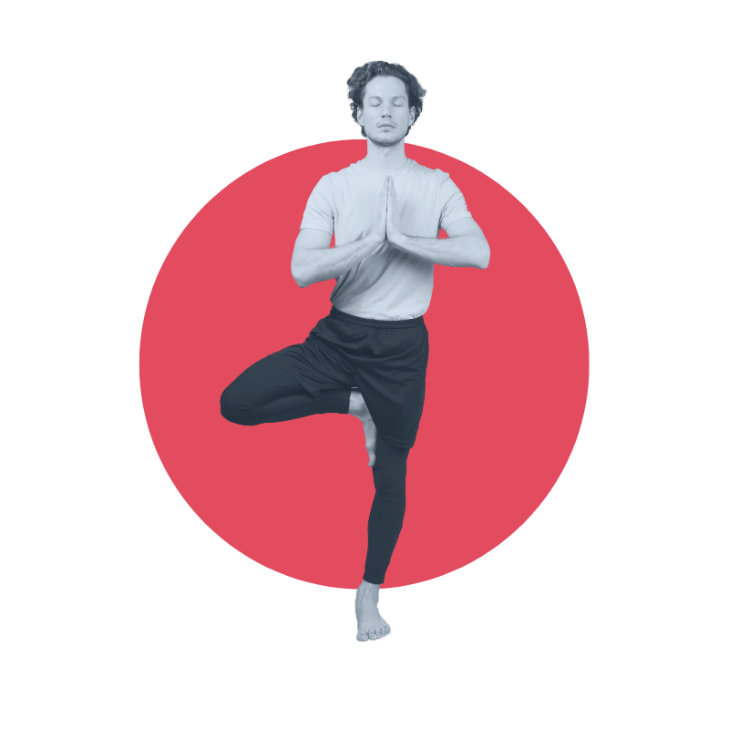 homme position arbre yoga rond rouge