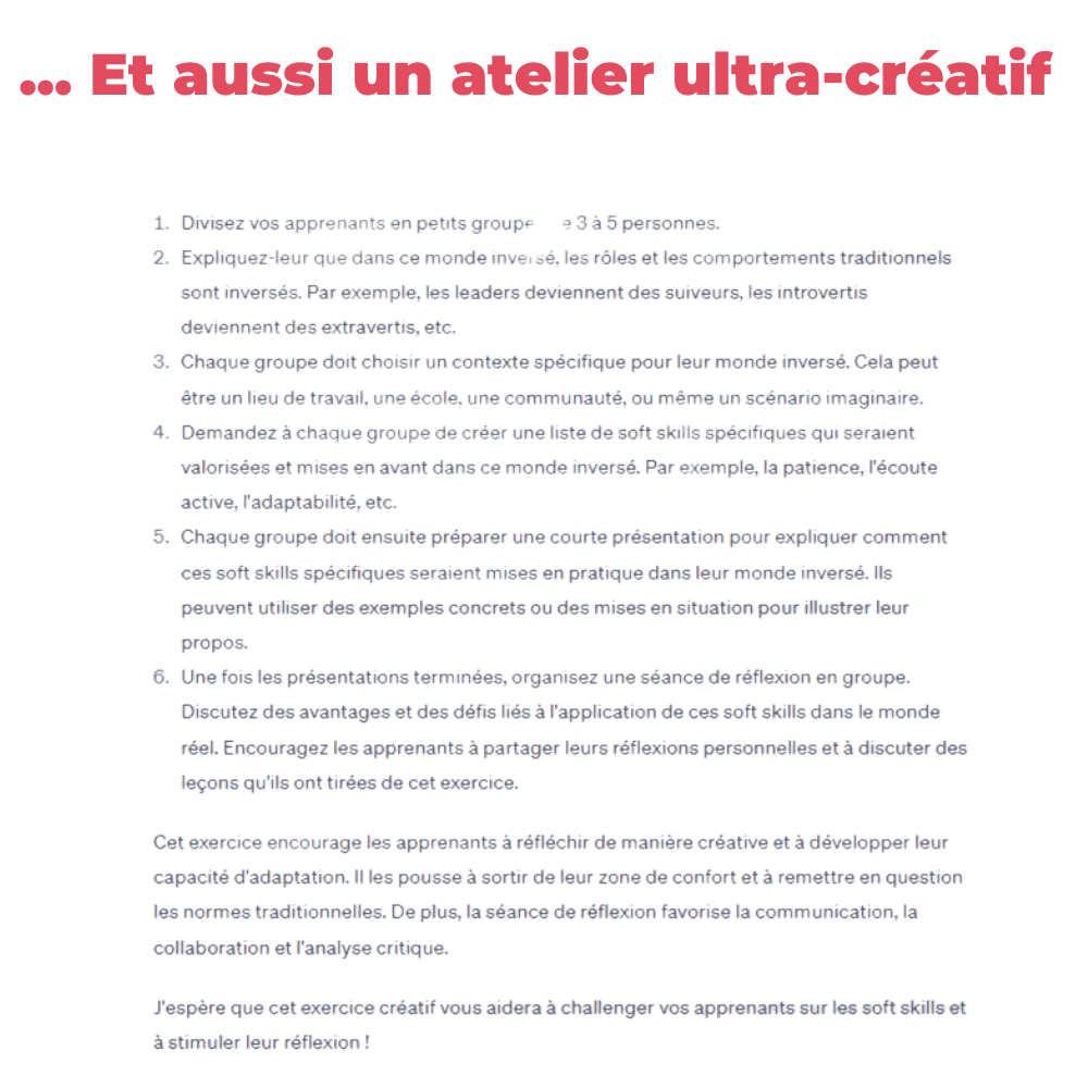 Exemple d'atelier ultra-créatif via chatGPT.