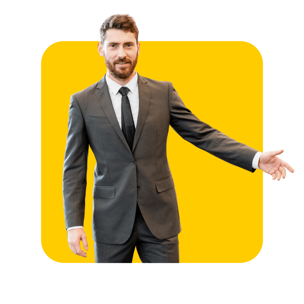 homme avec barbe en costume et cravate sur fond jaune - stimuler votre force de vente