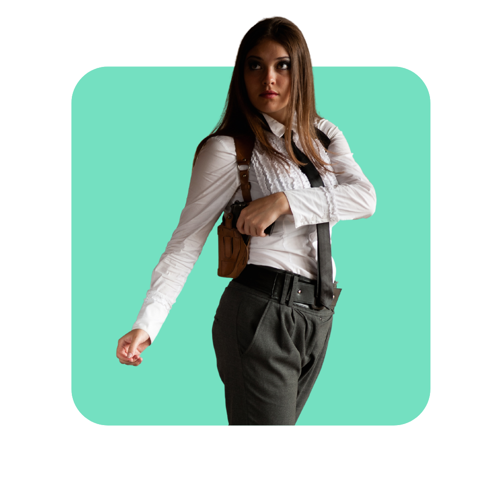 femme avec chemise et pantalon et revolver sur le côté - gérer les conflit et intelligence émotionnelle